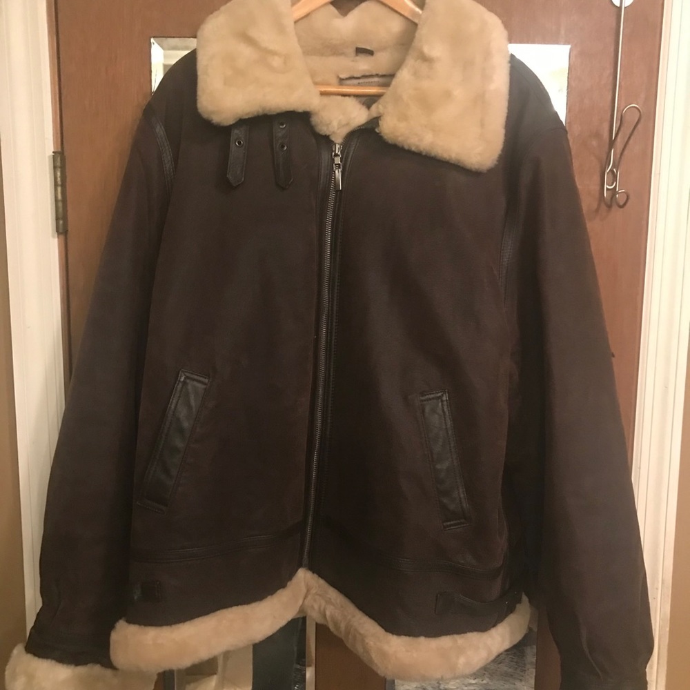 Leather fur lined winter coat